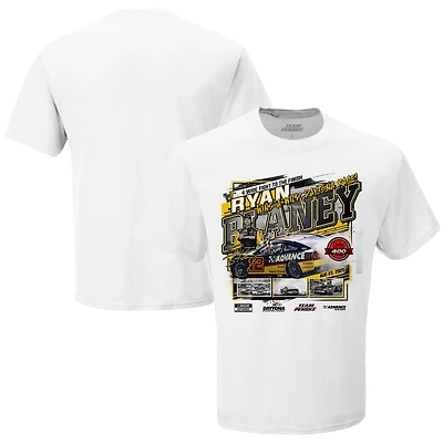 T-shirt blanc à damier pour homme, Ryan Blaney, vainqueur de la course Coke Zero Sugar 400 2025