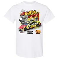 T-shirt blanc à damier pour homme, Ryan Blaney, vainqueur de la course Cracker Barrel 400 2025
