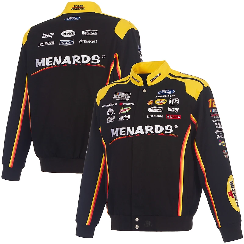 Men's JH Design Black Ryan Blaney 2026 Menards Full-Snap Twill Racing Jacket