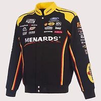 Veste de course en sergé noir Ryan Blaney 2026 JH Design pour homme, disponible chez Menards. Fermeture à boutons-pression.