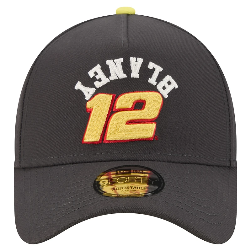 Men's New Era  Black Ryan Blaney Upside-Down Chain Stitch A-Frame 9FORTY Adjustable Hat