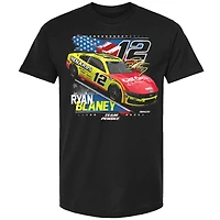 T-shirt patriotique de l'équipe Penske pour hommes, noir, avec l'emblème la voiture Ryan Blaney Menards