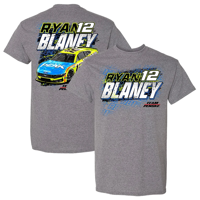 T-shirt de voiture Ryan Blaney l'équipe Penske pour hommes, gris chiné