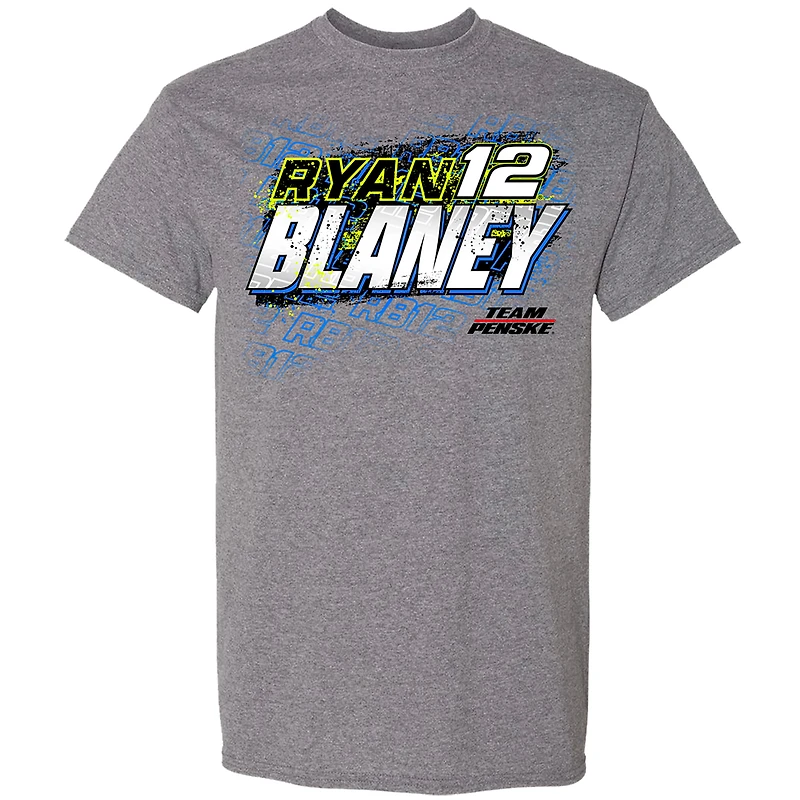 T-shirt de voiture Ryan Blaney l'équipe Penske pour hommes, gris chiné