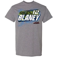 T-shirt de voiture Ryan Blaney l'équipe Penske pour hommes, gris chiné