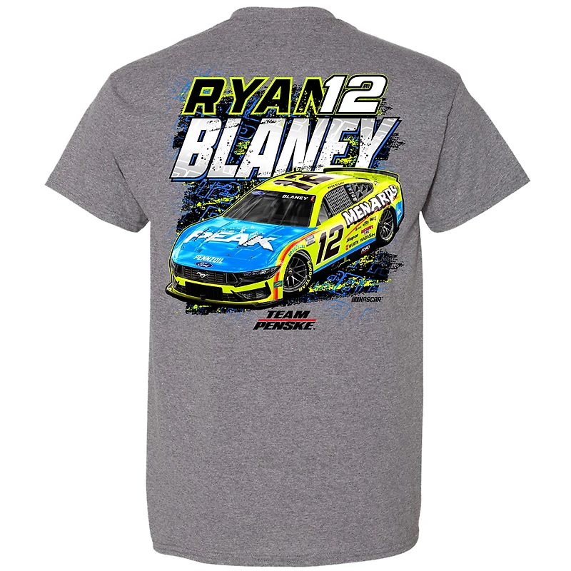 T-shirt de voiture Ryan Blaney l'équipe Penske pour hommes, gris chiné
