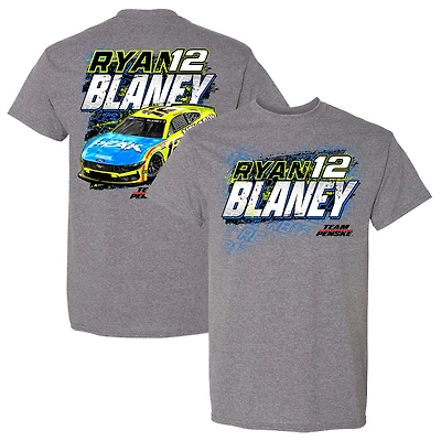 T-shirt de voiture Ryan Blaney l'équipe Penske pour hommes, gris chiné