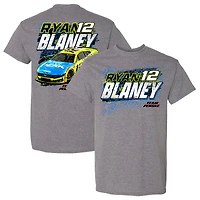 T-shirt de voiture Ryan Blaney l'équipe Penske pour hommes, gris chiné