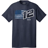 T-shirt tri-blend bleu marine chiné de l'équipe Penske pour homme avec drapeau Ryan Blaney