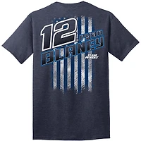 T-shirt tri-blend bleu marine chiné de l'équipe Penske pour homme avec drapeau Ryan Blaney