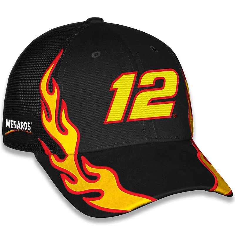 Unisex Checkered Flag Sports Black Ryan Blaney Menards Flame Trucker Adjustable Hat