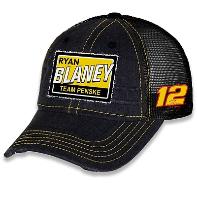 Unisex Checkered Flag Sports Black Ryan Blaney  Vintage Patch Trucker Adjustable Hat