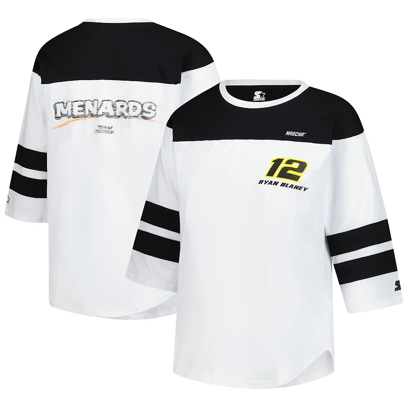 Women's Starter  White Ryan Blaney Grand Slam 3/4-Sleeve T-Shirt