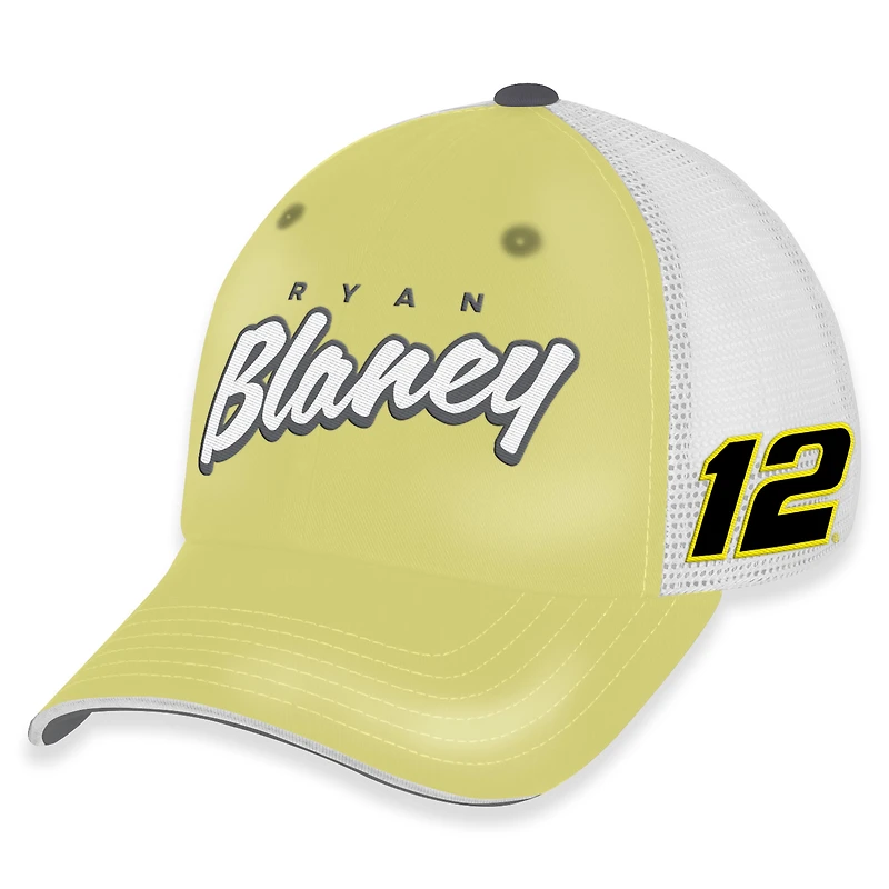 Women's Checkered Flag Sports Yellow/White Ryan Blaney Pit Box Adjustable Trucker Hat