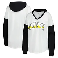 Women's G-III 4Her by Carl Banks  White/Black Ryan Blaney Bench Player Oversized Long Sleeve Hoodie V-Neck T-Shirt