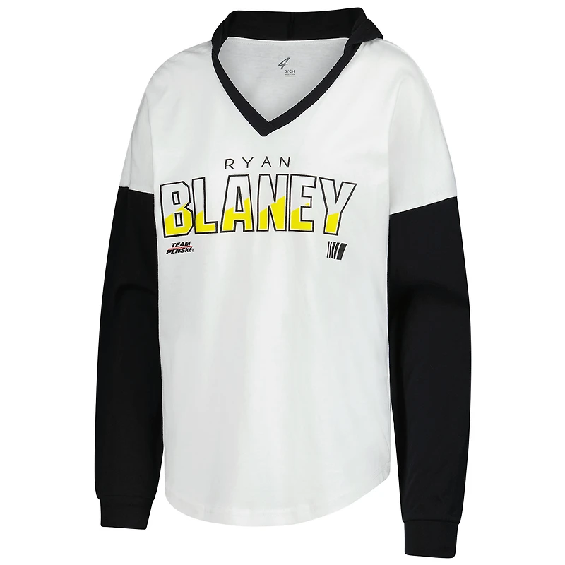 Women's G-III 4Her by Carl Banks  White/Black Ryan Blaney Bench Player Oversized Long Sleeve Hoodie V-Neck T-Shirt