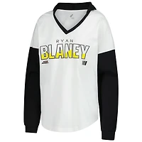 Women's G-III 4Her by Carl Banks  White/Black Ryan Blaney Bench Player Oversized Long Sleeve Hoodie V-Neck T-Shirt