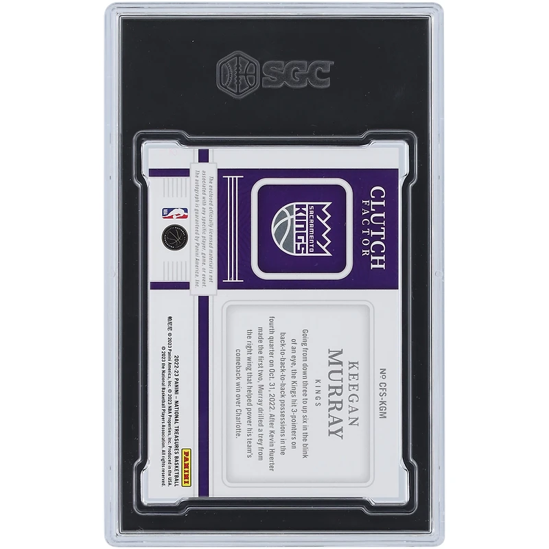 Keegan Murray Sacramento Kings Autographed 2022-23 Panini National Treasures Relic #CFS-KGM #8/49 SGC Authenticated 9/10 Rookie Card