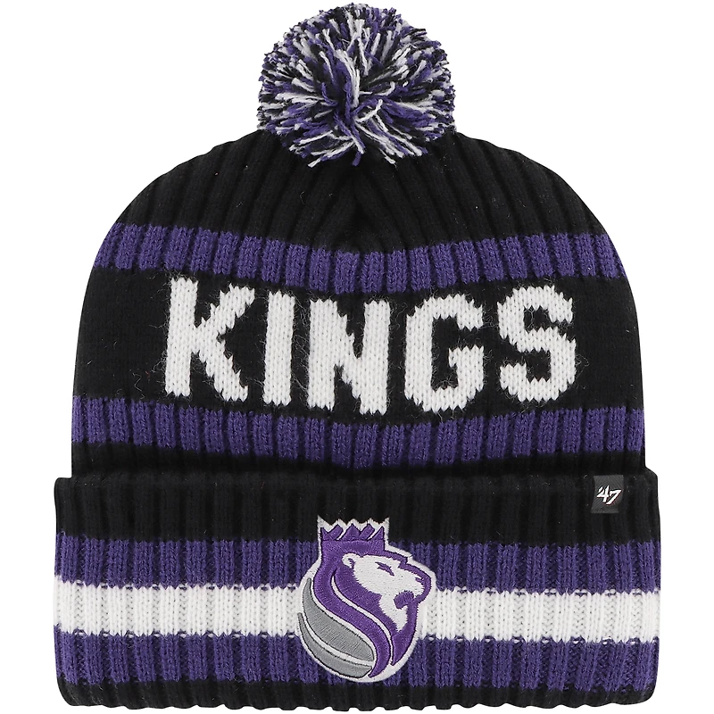 Bonnet en tricot à revers Bering '47 Black Sacramento Kings pour hommes avec pompon