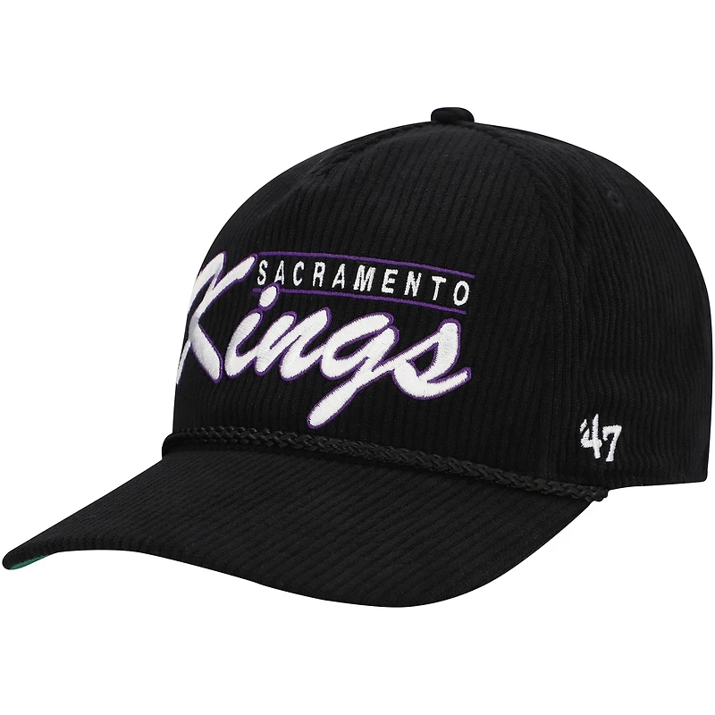 Men's '47  Black Sacramento Kings Double Header Sidepatch Cord Hitch Adjustable Hat
