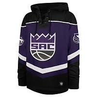 Men's '47 Black Sacramento Kings Oversized Tri-Satin Layup Lacer Pullover Hoodie