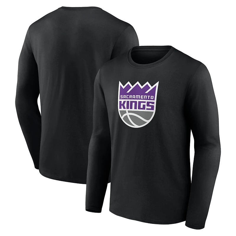 T-shirt noir à manches longues pour homme avec logo principal des Sacramento Kings