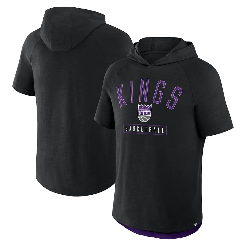 T-shirt à capuche raglan noir pour homme, motif fanatiques des Sacramento Kings, avec légende de la passe