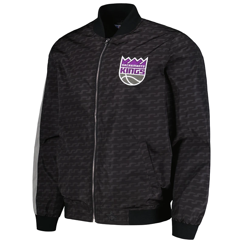 Blouson aviateur entièrement zippé noir JH Design pour homme des Sacramento Kings