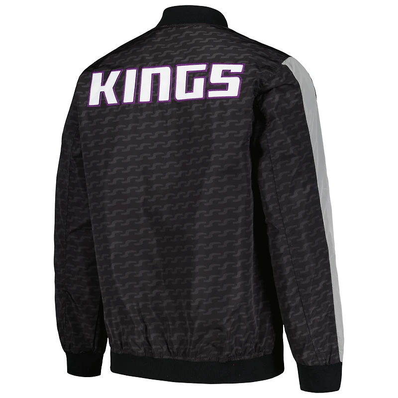 Blouson aviateur entièrement zippé noir JH Design pour homme des Sacramento Kings