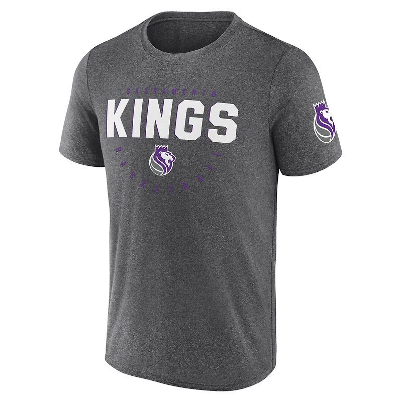 Men's Logo Athletic Heather Charcoal Sacramento Kings Block Practice Performance T-Shirt