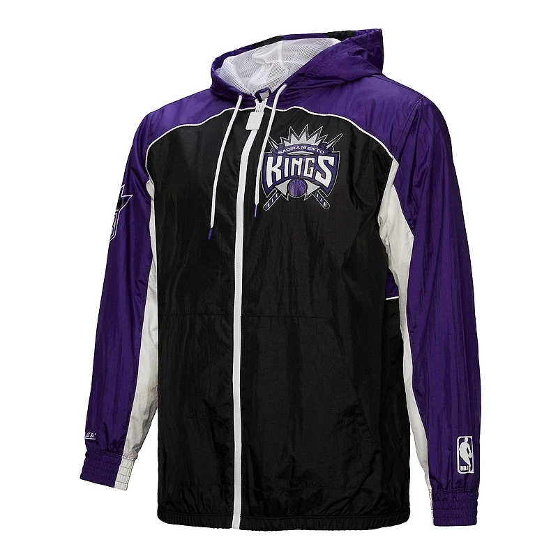 Veste coupe-vent entièrement zippée noire pour homme Mitchell & Ness Hardwood Classics Big Shot des Sacramento Kings