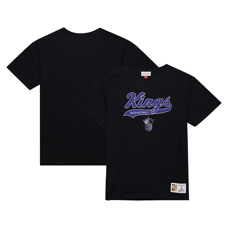 Men's Mitchell & Ness Black Sacramento Kings Hardwood Classics Felt Applique Slub T-Shirt