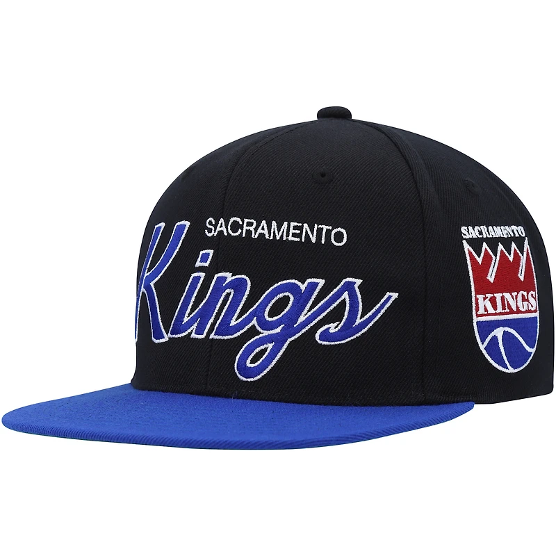 Men's Mitchell & Ness Black Sacramento Kings Hardwood Classics MVP Team Script 2.0 Snapback Hat