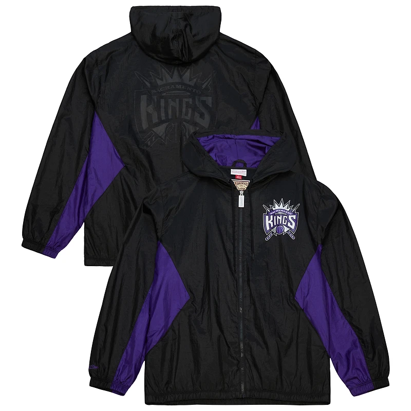 Veste coupe-vent à capuche entièrement zippée Mitchell & Ness noire Sacramento Kings Playmaker pour homme