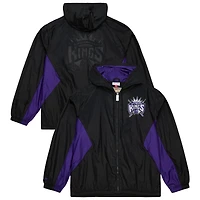 Veste coupe-vent à capuche entièrement zippée Mitchell & Ness noire Sacramento Kings Playmaker pour homme