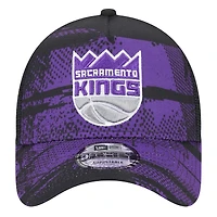 Men's New Era Black/Purple Sacramento Kings Tip Off A-Frame Trucker 9FORTY Adjustable Hat