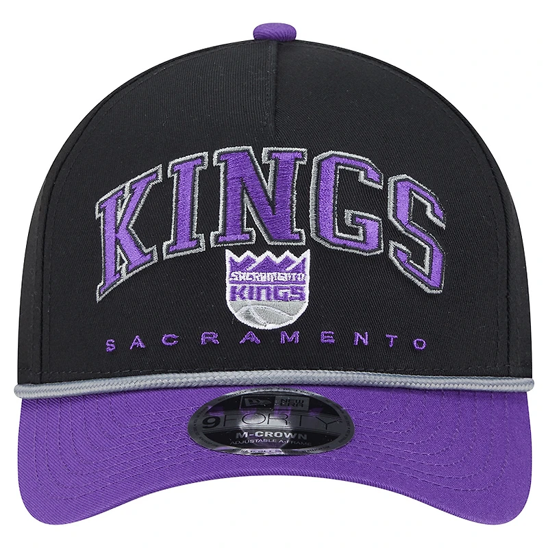 Men's New Era  Black Sacramento Kings Bold Arch 9FORTY A-Frame M-Crown Adjustable Hat