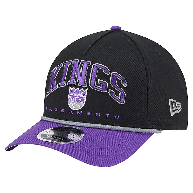 Men's New Era Black Sacramento Kings Bold Arch COOLERA 9FORTY A-Frame M-Crown Adjustable Hat