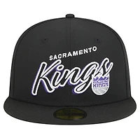 Men's New Era Black Sacramento Kings Sport Night Script Sided 59FIFTY Fitted Hat