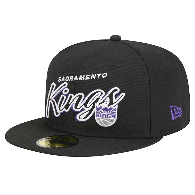 Casquette ajustée 59FIFTY Sport Night Script noire pour homme des Sacramento Kings de New Era
