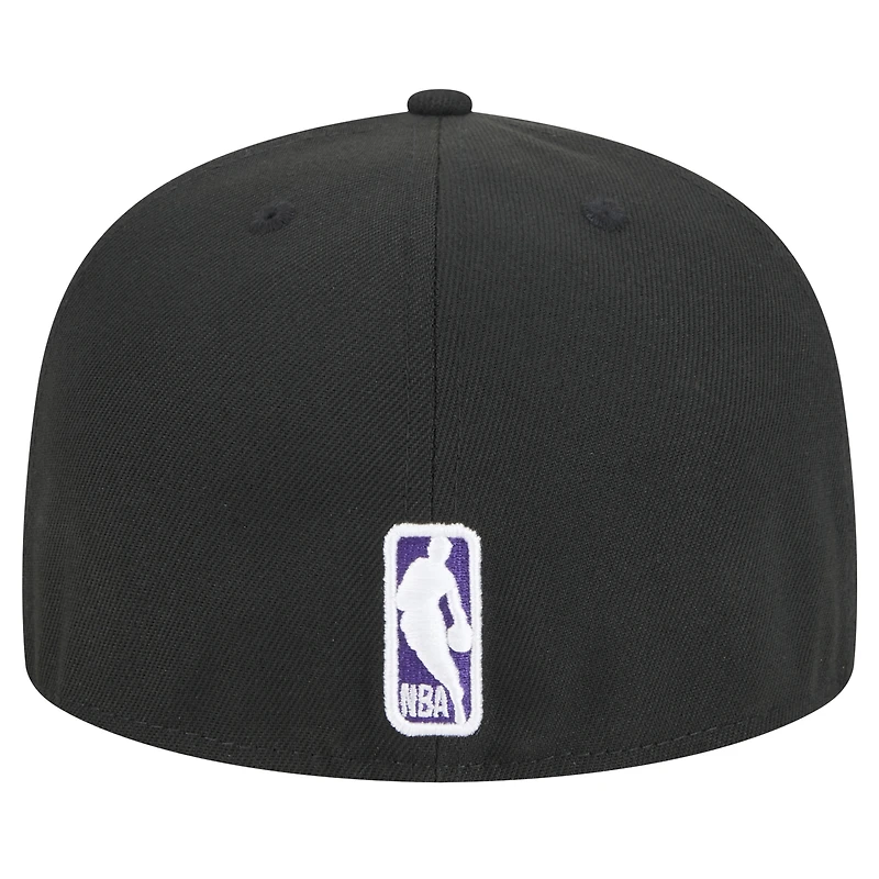 Men's New Era Black Sacramento Kings Sport Night Script Sided 59FIFTY Fitted Hat