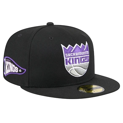 Casquette ajustée noire New Era Sacramento Kings Throwback Pennant 59FIFTY pour homme