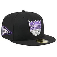 Casquette ajustée noire New Era Sacramento Kings Throwback Pennant 59FIFTY pour homme