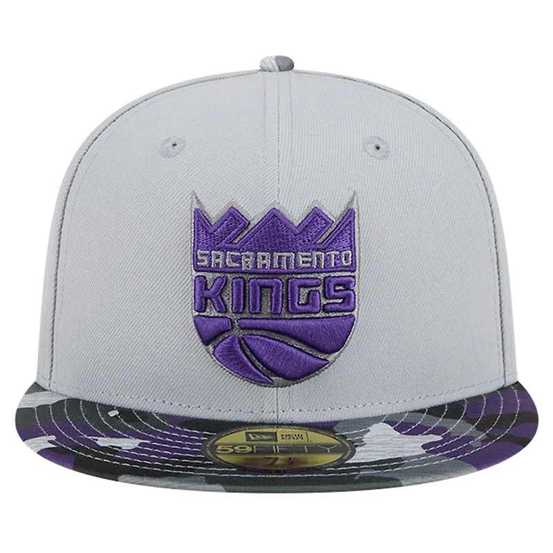 Men's New Era Gray Sacramento Kings Active Color Camo Visor 59FIFTY Fitted Hat