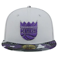 Men's New Era Gray Sacramento Kings Active Color Camo Visor 59FIFTY Fitted Hat