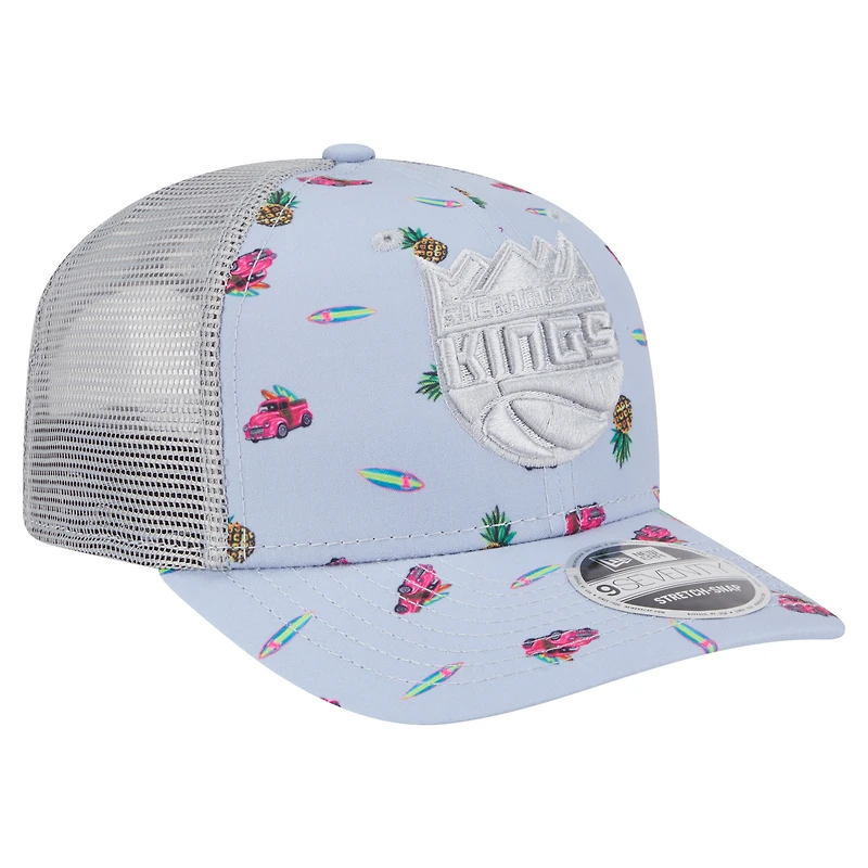 Casquette extensible à bouton-pression New Era bleu clair/gris Sacramento Kings Adventure Aloha Pattern 9SEVENTY pour homme