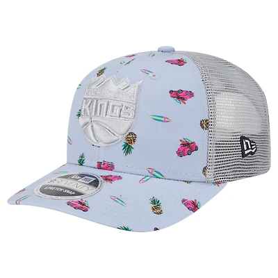 Casquette extensible à bouton-pression New Era bleu clair/gris Sacramento Kings Adventure Aloha Pattern 9SEVENTY pour homme