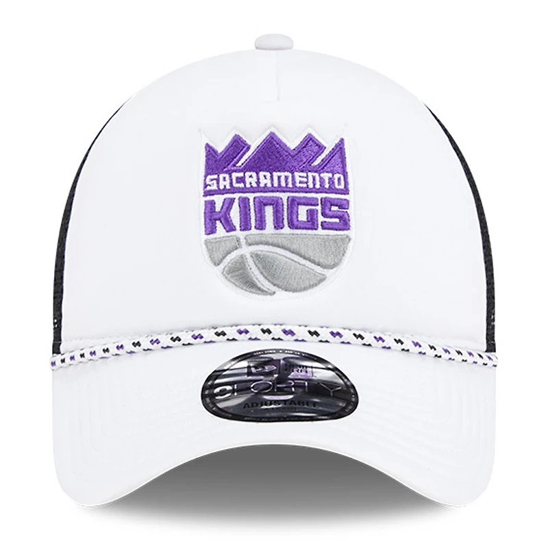 Men's New Era White/Black Sacramento Kings Court Sport Foam A-Frame 9FORTY Adjustable Trucker Hat