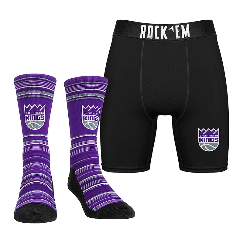Pack combiné de chaussettes et caleçons boxeurs Rock Em Socks pour hommes Sacramento Kings Primary Crew