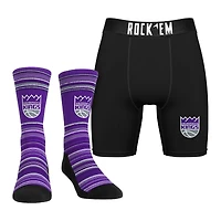 Pack combiné de chaussettes et caleçons boxeurs Rock Em Socks pour hommes Sacramento Kings Primary Crew